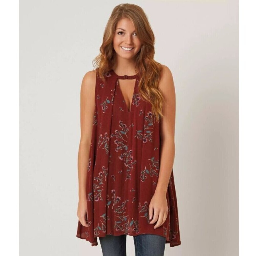 Free People Tree Swing Tank Top Tunic Dress in Crimson Size Small - Picture 2 of 12